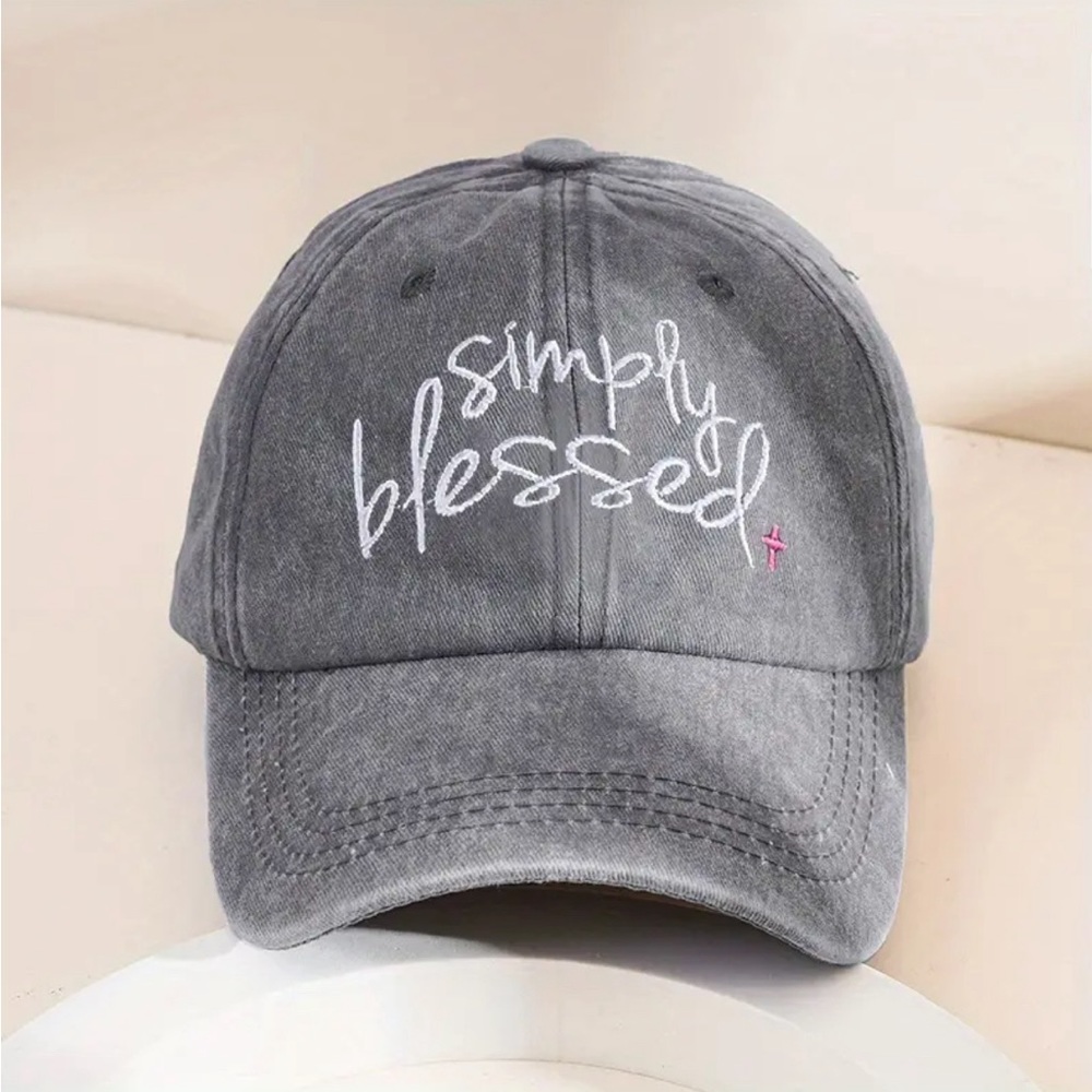 Simply Blessed Embroidery Baseball Cap - Grey